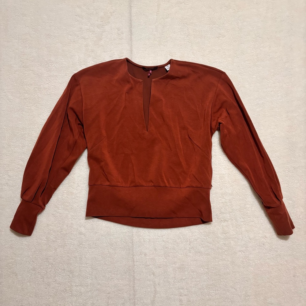 Scotch & Soda V-Neck Sweater Womens M Rust Burnt Orange Balloon Sleeve